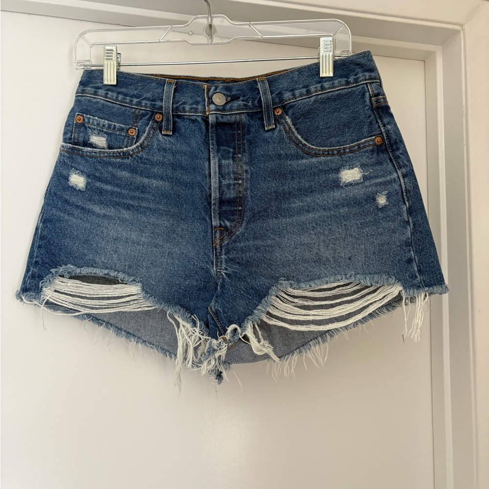 Levi's Blue Jean Shorts Distressed High-Waisted